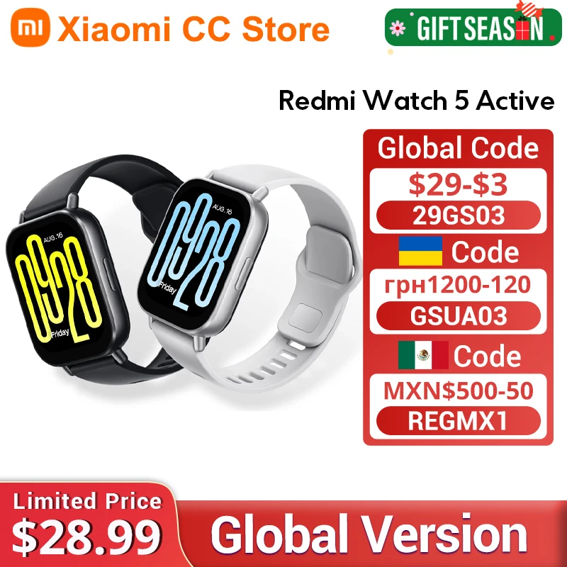 Global Version Xiaomi Redmi Watch 5 Active 2\'\' Display Up to 18 days of battery life 140+ workout modes Bluetooth calling 5ATM