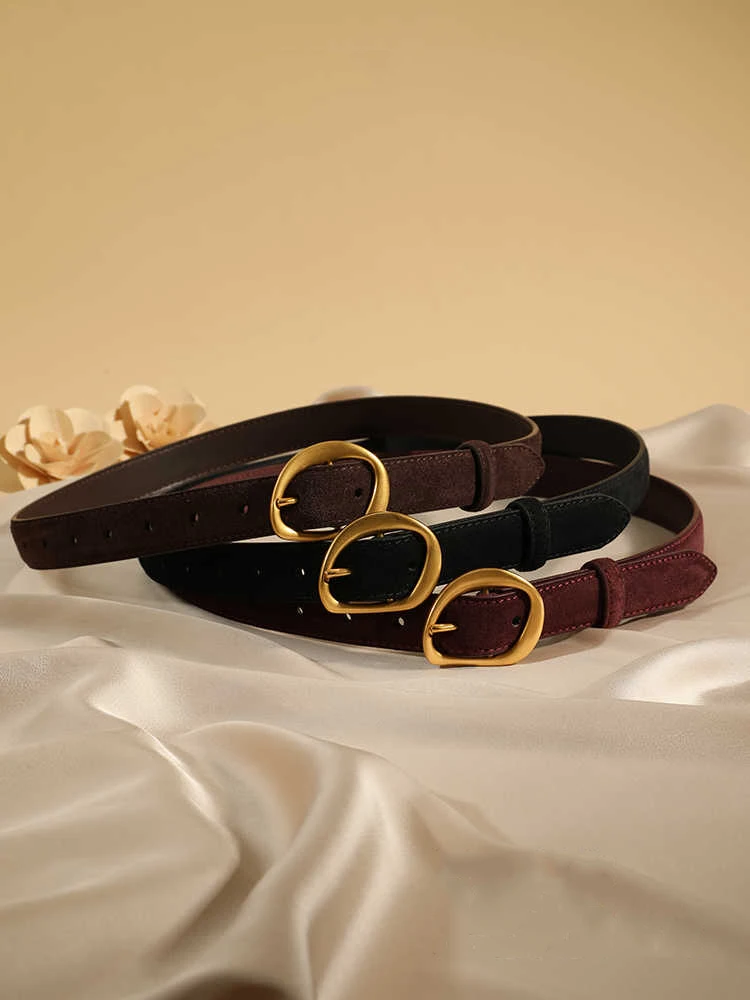 Ladies Fashion Suede Belt Y2K Leopard Print Oval Gold Alloy Buckle Women Waist Strap for Daily Retro Matching