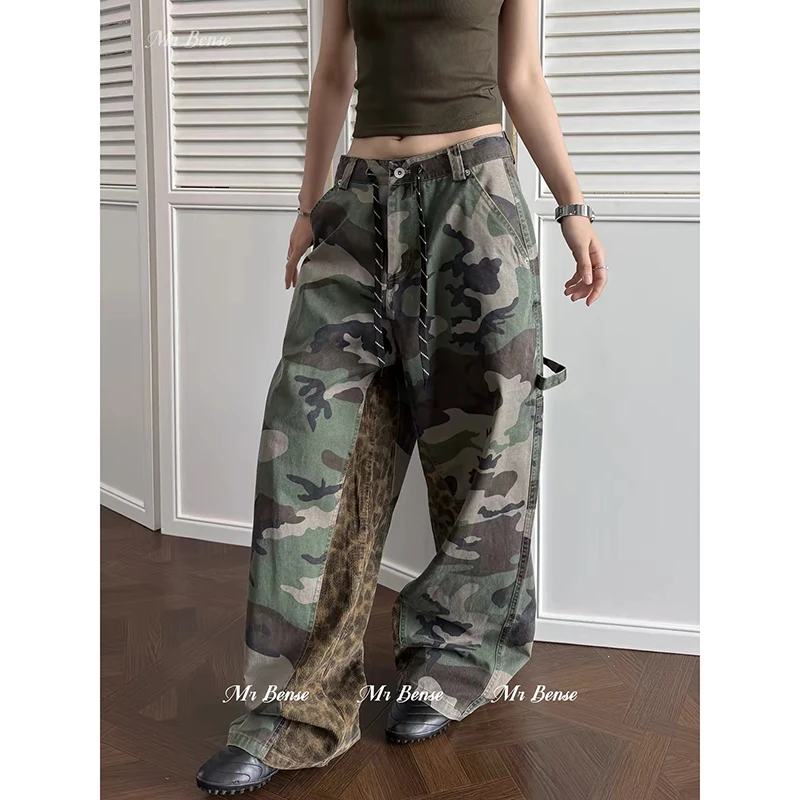ZHIZOU Women Leopard Camouflage Jeans Y2k Baggy Oversize Denim Trousers Vintage Harajuku Grunge Alternative Wide Jeans Pants