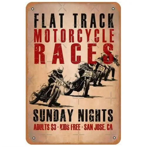 Y1,Flat Track Motorcycle Races Metal Tin Sign Man Cave Garage Decor Art -aluminum