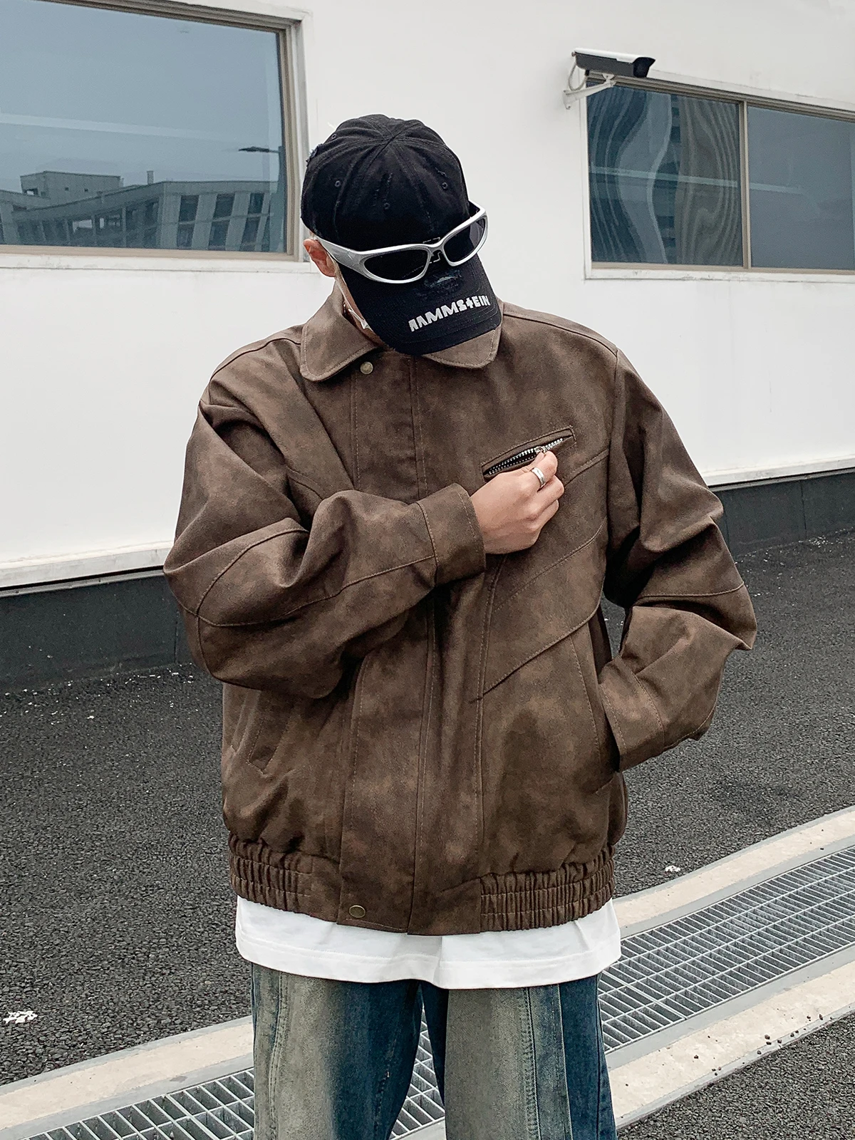 

Retro American Sle Men's Leather Jaet Worn-In Look Loose Fit Design Sense PU Leather Jaet Spring Autumn Faion