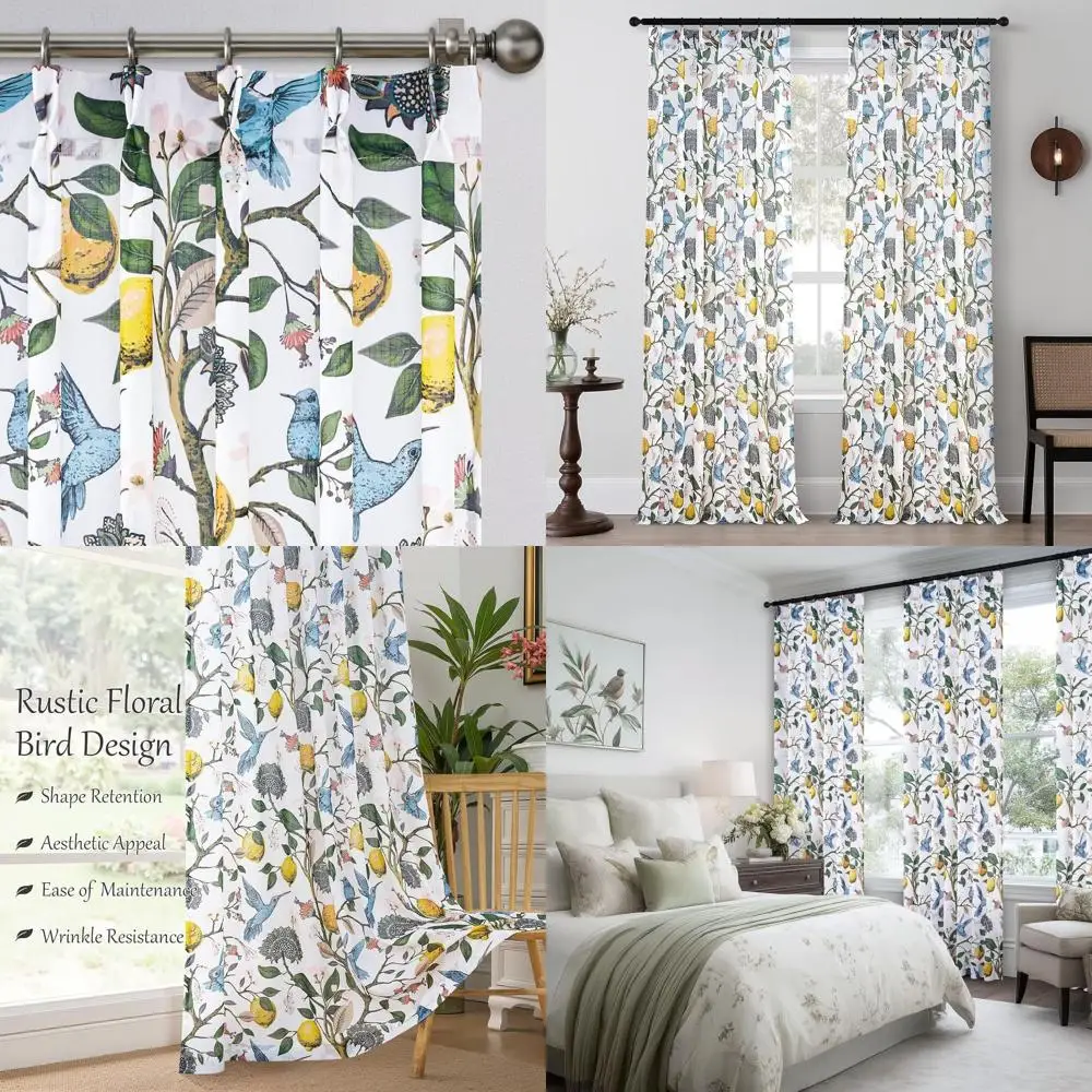 

Винтажные ботанические шторы с цветочным принтом: прозрачные льняные шторы середины века 96 с лимоном, колибри, синим и желтым белым цветами для жизни