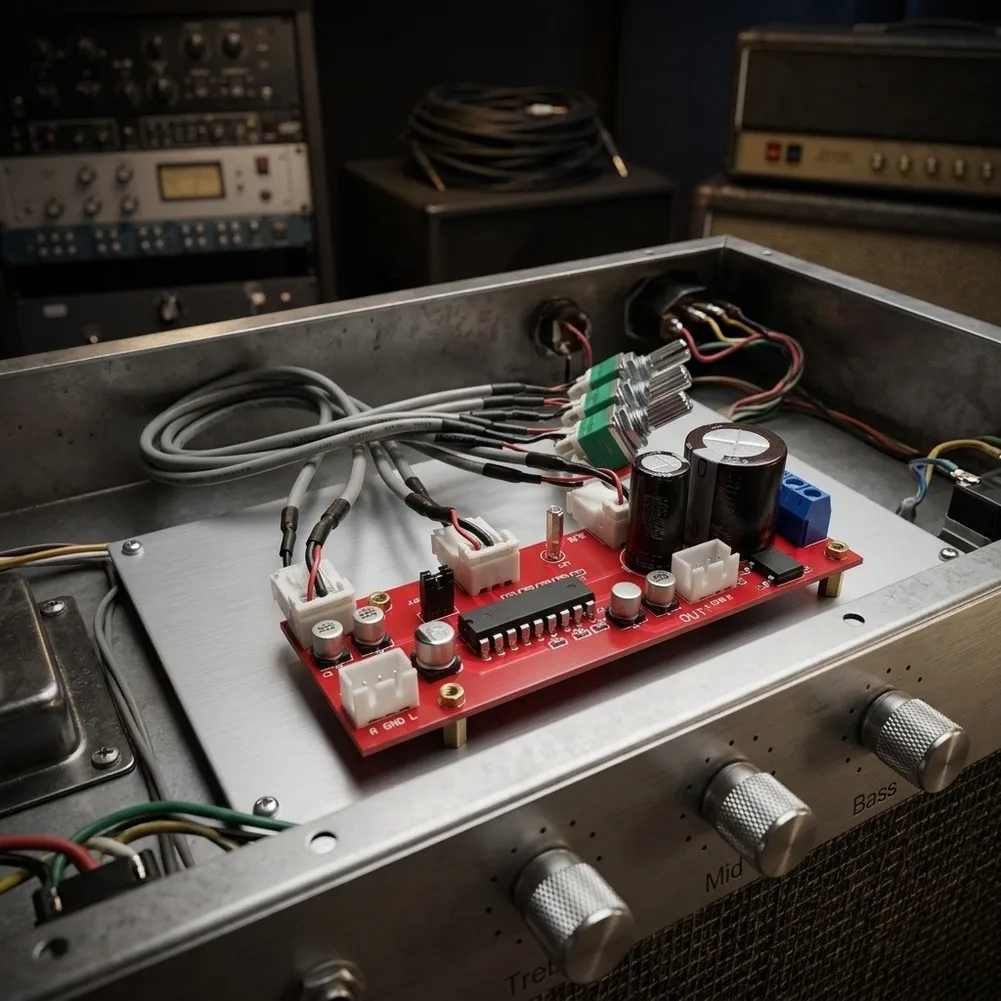 XR1075 For Audio Pre-amplifier Board-Treble Bass-Control For DIY-Amplifier Upgrade With Signal Cables Red PCB Module