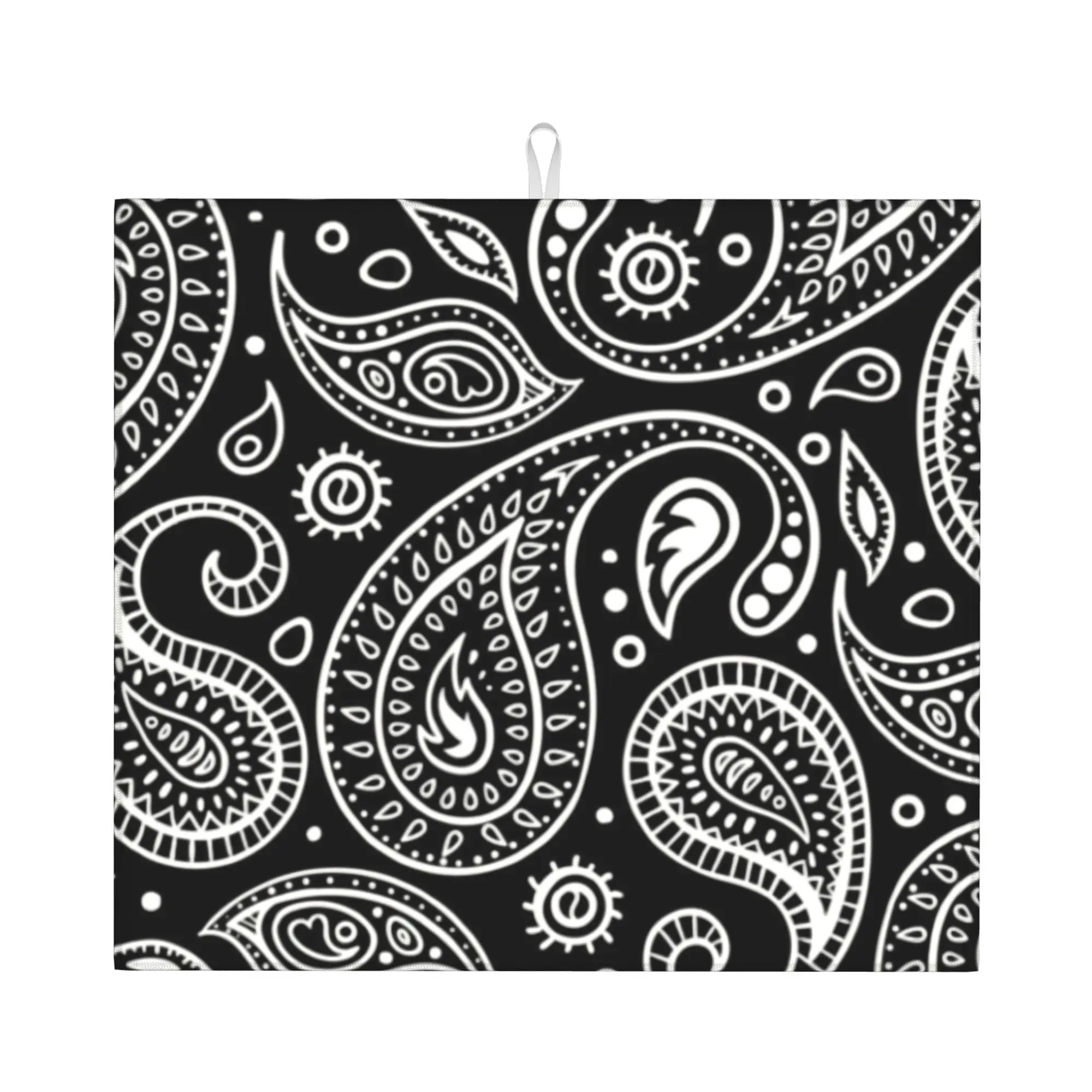 Drying Mat For Kitchen Bandana Paisley Pattern Water Absorbent Waterproof Reusable  On Slip Kitchen Counter Protector Mat