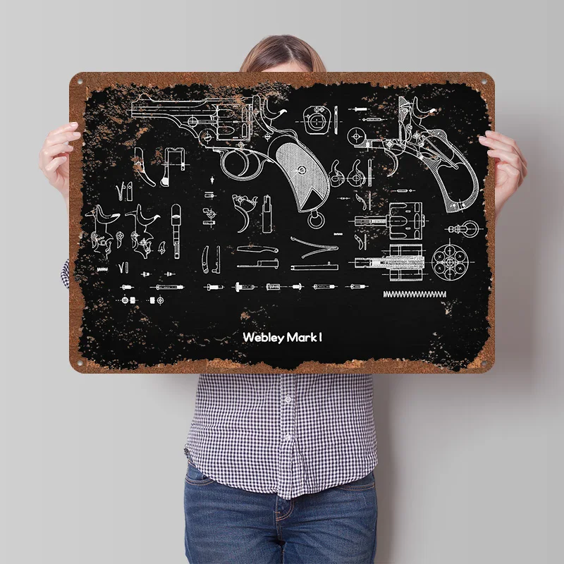 Póster impreso Webley Mark I, arte de pared personalizado, carteles de hojalata de Metal Retro Vintage para decoración de escritorio de habitación, decoración en casa, cafetería