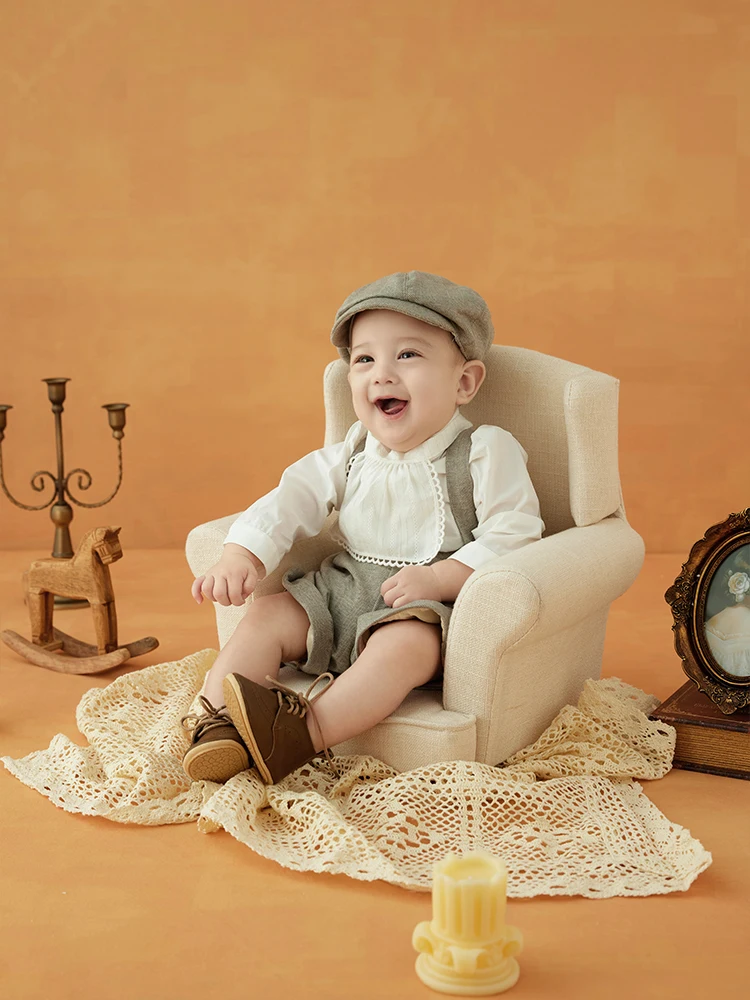 3-4 Month Baby Boy Costume Beret Shirt Suspenders Shorts 3pcs/Set Photography Outfits Casual Gentleman Dress Suit Infant Clothes