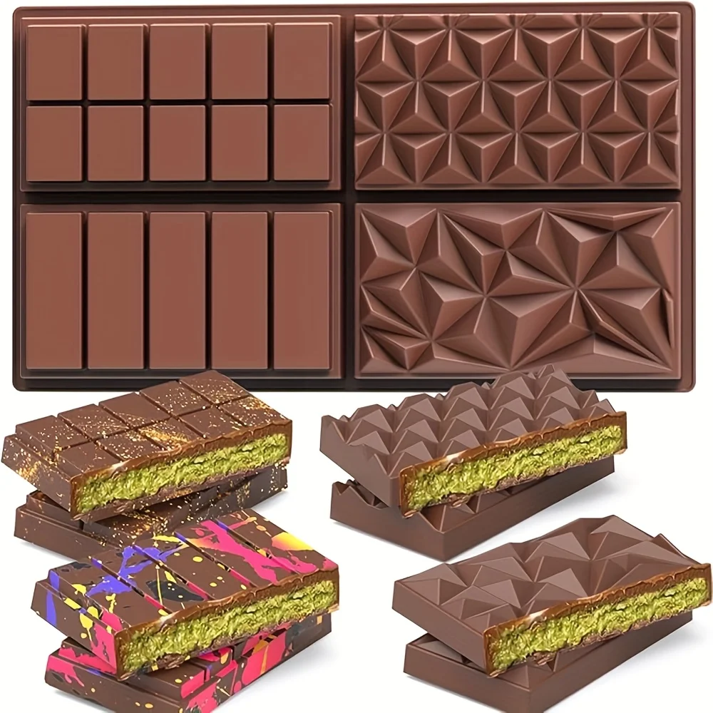 Molde de barra de chocolate profundo 4 en 1, molde grande de silicona para barras de chocolate de Dubái y relleno de pistacho, crema Knafeh