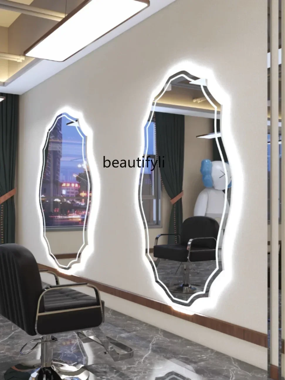

smt14 ss newBarber Shop Hair Salon Dressing Table Single-Sided Special-Shaped Hair Cutting Mirror Hair Salon Wall-Mounted Hot Dy