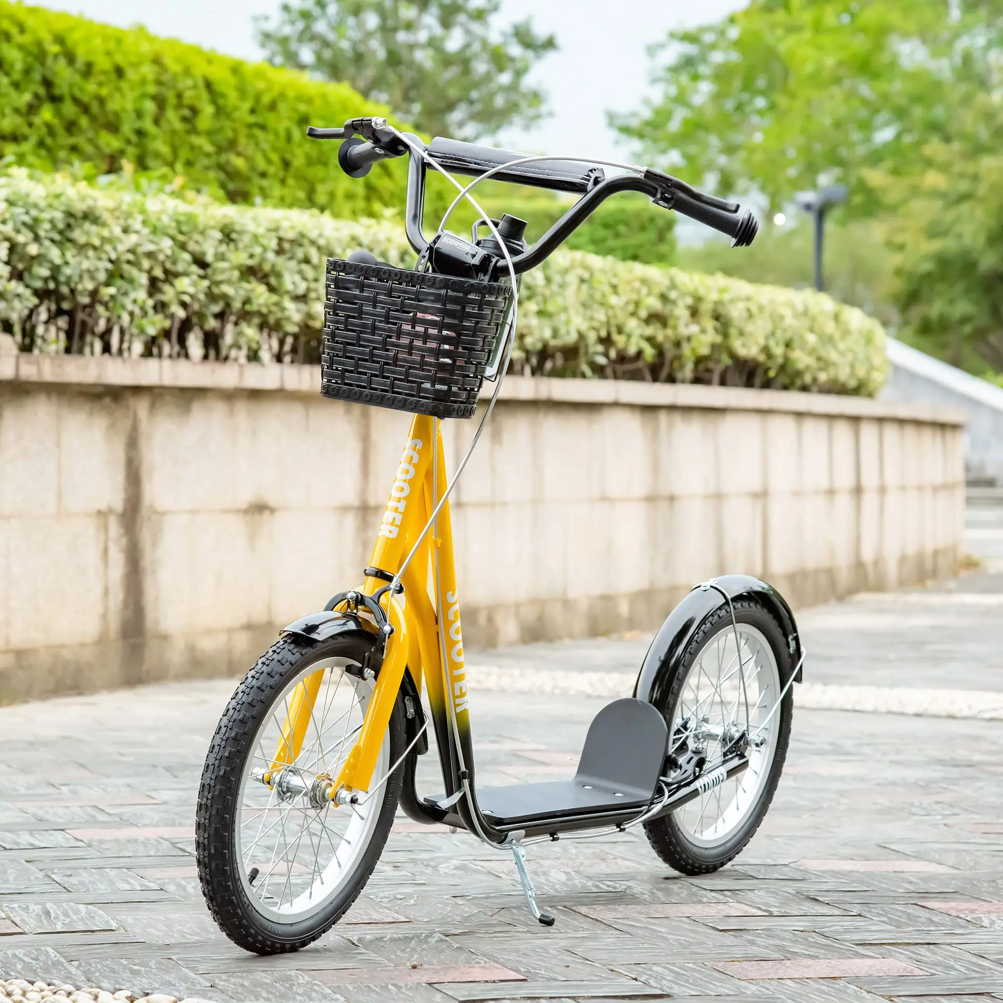 outh Scooter, Tretroller mit verstellbarem Lenker, Doppelbremsen, 16" aufblasbare Gummibänder, Korb, Getränkehalter, Orange