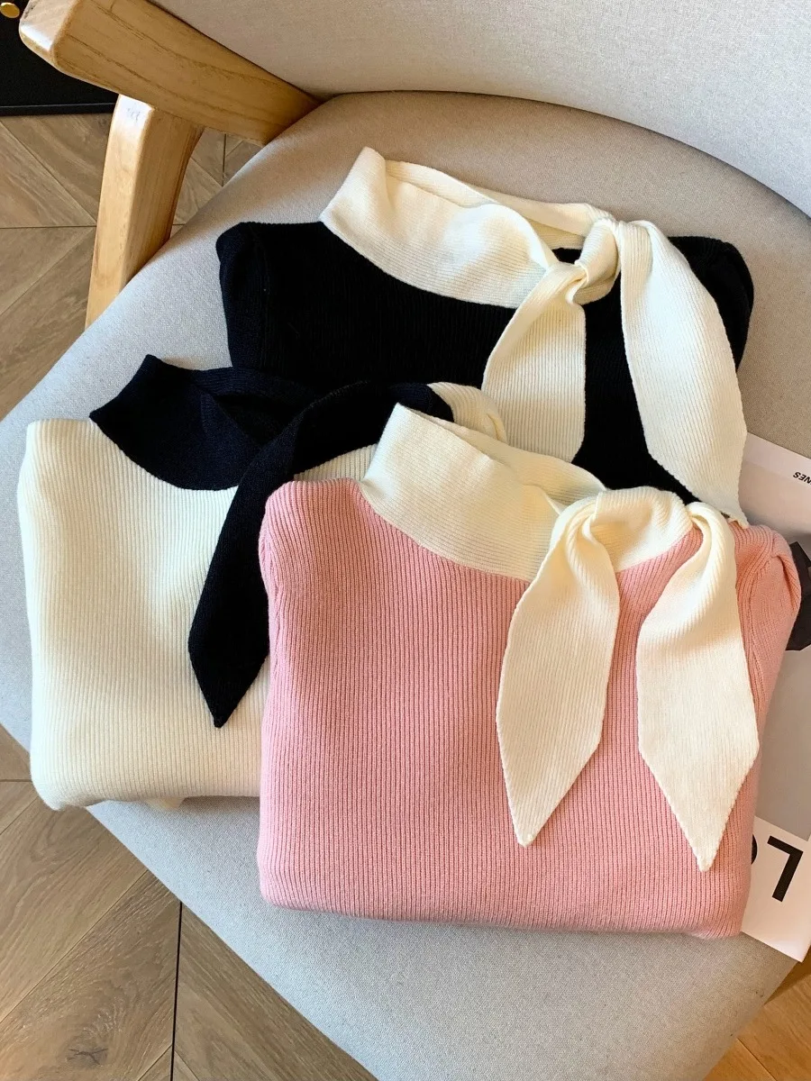 ملابس محبوكة ضيقة للنساء بتصميم فريد مع عقدة فراشية، تبرز الخصر وتنحف الجسم، أنيقة للخريف والشتاء ومناسبة للعمل #3