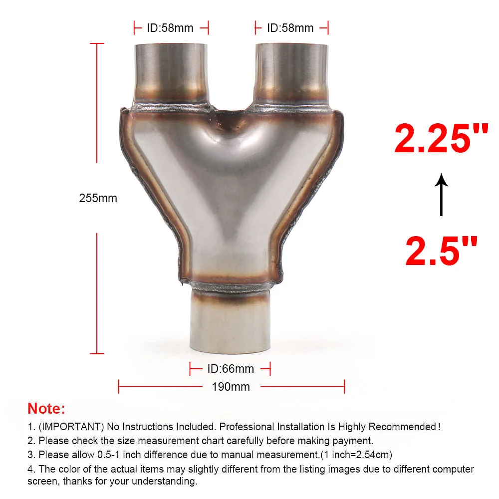 

Y Pipe 2.5" Single to 2.25''Dual Adapter Connector Stainless Steel Exhaust Reversible