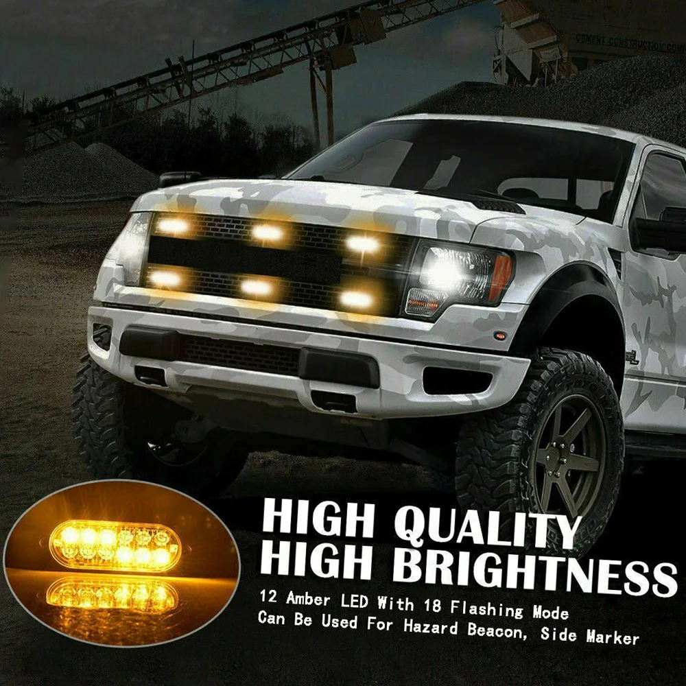 4pcs 12 Strobe LED Amber Hazard Beacon Emergency Flashing Side Marker Light Bars Warning Signal Towing Truck Flashing Lamp