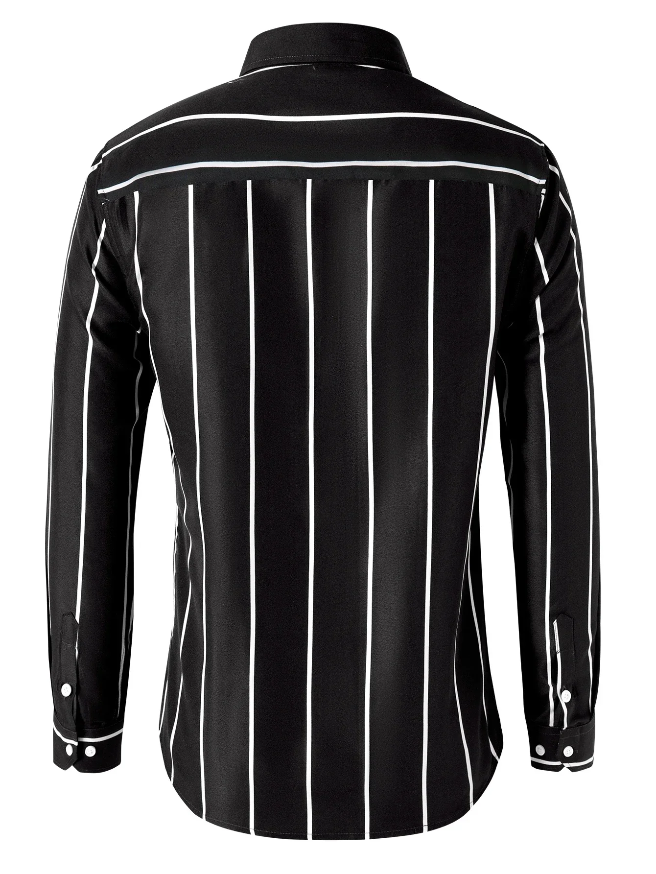 

Men's Long-sleeved Shirt Wide Stripe Slim-fit Casual Fashion Black White Top