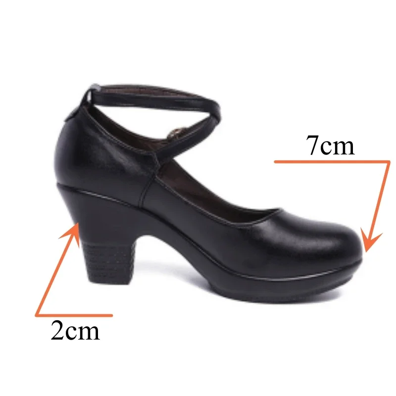 7cm Small Size 32-43 Gladiator Pumps Women Genuine Leather Shoes 2024 Med Block Heels Platform Shoes for Office Model Dance Mom