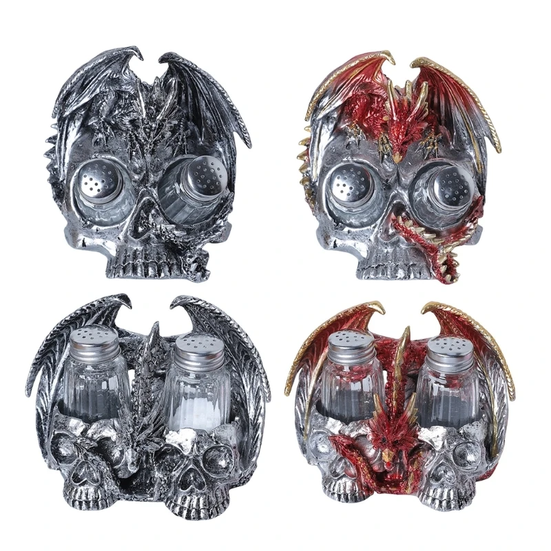 

N7MD Skull Bottle Holder Seasoning Jar Rack Skull Ornament Resin Sculpture Unique Seasoning Bottle Stand Resin Texture