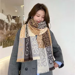 Novelty Elegant Bowknot Jacquard Acrylic Cashmere Scarf Shawl Women Autumn Winter Fashion Color Match Neckerchief Long Muffler