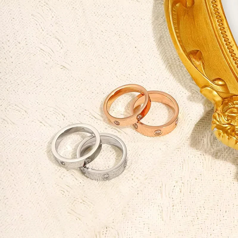 GD Fashion Luxury Non Tarnish Stainless Steel Width 6mm/4mm Gold-Color Designer Love Couple Ring Waterproof for Women Gift