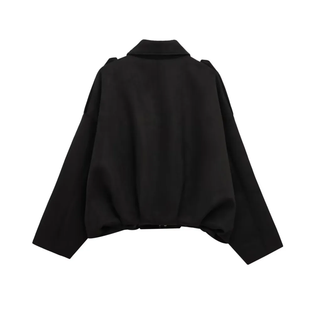 Women's Faux Suede Short Jacket Spring Autumn Solid Color Shoulder Straps Oversized Long Sleeves Loose Retro Street Style Jacket