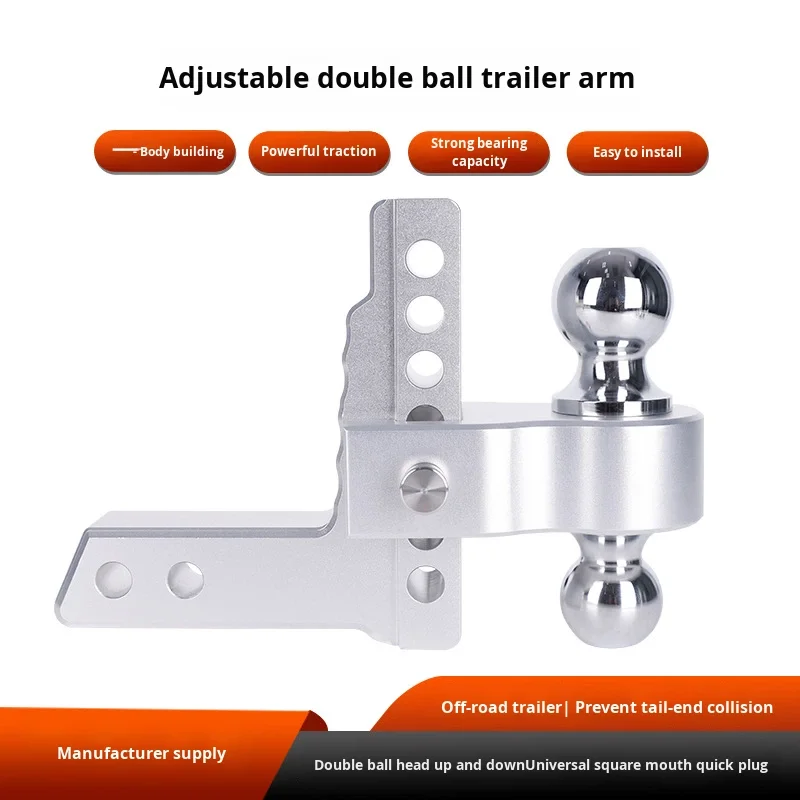 Aluminum Alloy Adjustable Square Mouth 2-6 Inch Double Ball Head Tow Hook Trailer Arm For Off-Road Roadside Assistance