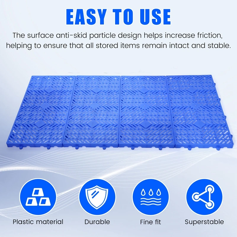 Plastic Pallet, Waterproof Grid Ventilated Pallet, Storage Grid Mat For Garage Kitchen Supermarket Storage Basement,4Pcs