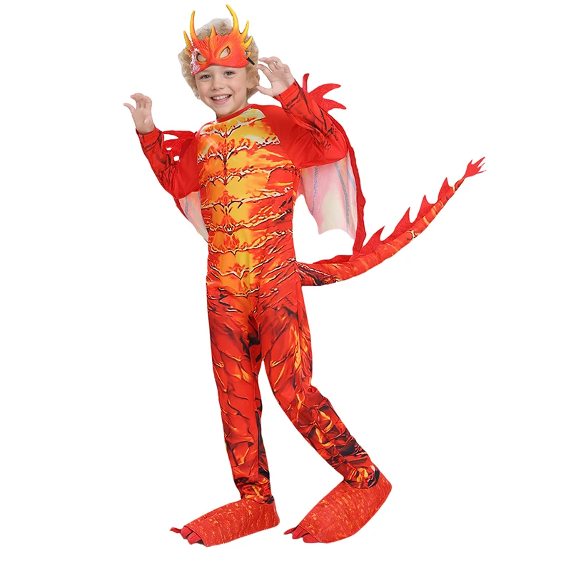 

Boys Cute Red Fire Dragon Halloween Dress Up Flame Girls Boy Fire Dragon Costume