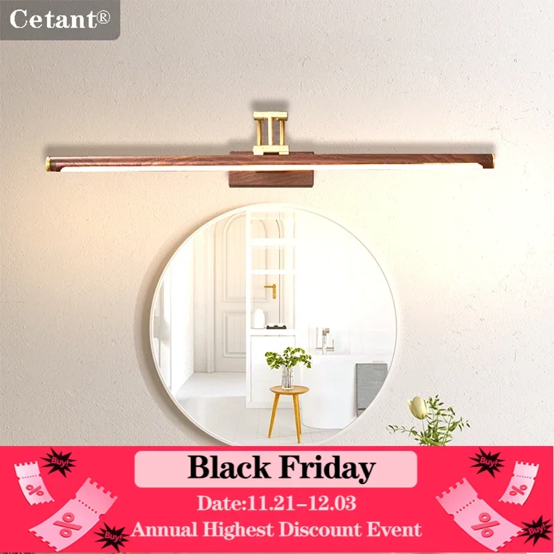 Nordic LED Mirror Front Light Walnut 44/57CM Bathroom Lighting Bedroom Vanity Washroom Kitchens Indoor Lighting Led Wall Sconces