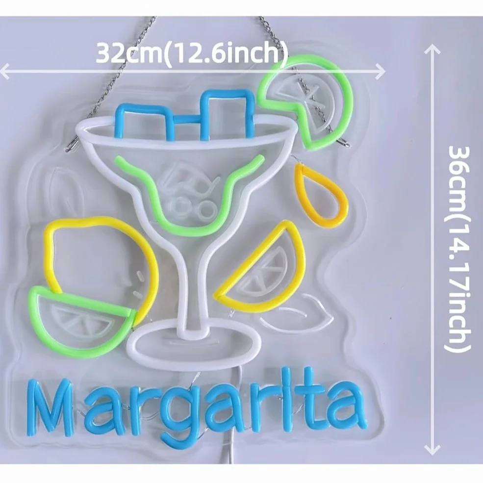 Margarita Cocktail Multicolor Neon Sign LED Wall Art USB Powered Bar Decor Kitchen Party Storefront Novelty Gift Hanging Light