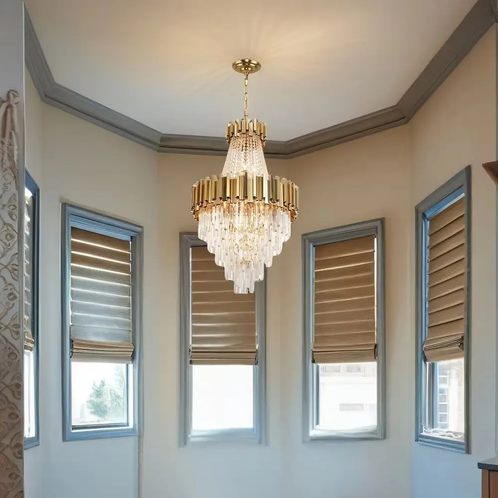 

K9 Crystal Gold Chrome E14 LED High Ceiling Chandelier Lighting Lustre Suspension Luminaire Lampen For Living Room Staircase