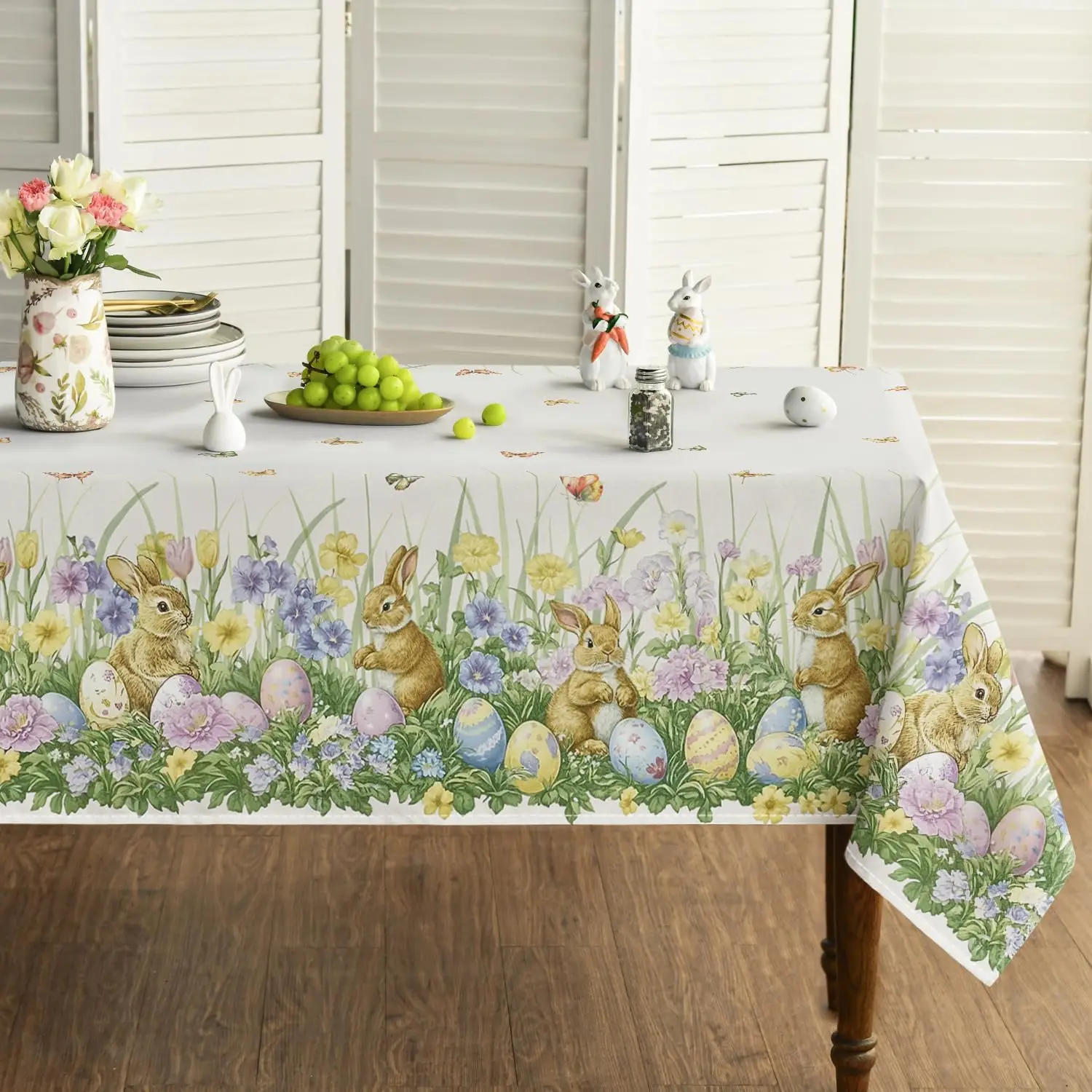 Easter Bunny Eggs Rectangle Waterproof Tablecloth Party Decor Washable Spring Kitchen Dining Tablecloth Easter Decorations