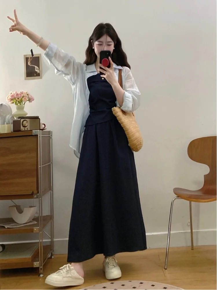 

plus Size Fashionable Three-Piece Set Summer Casual Sun Protection Slimming Crop Top High Waist Concealing Half Skirt