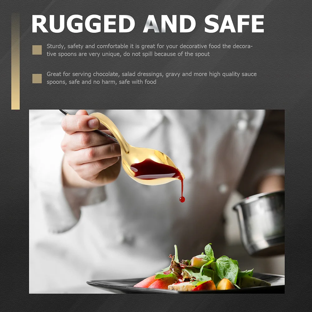 

2Pcs Stainless Steel Sauce Spoons Elegant Design Practical Saucier Drizzle Spoon Comfortable Feel Use Kitchen Bar Tools