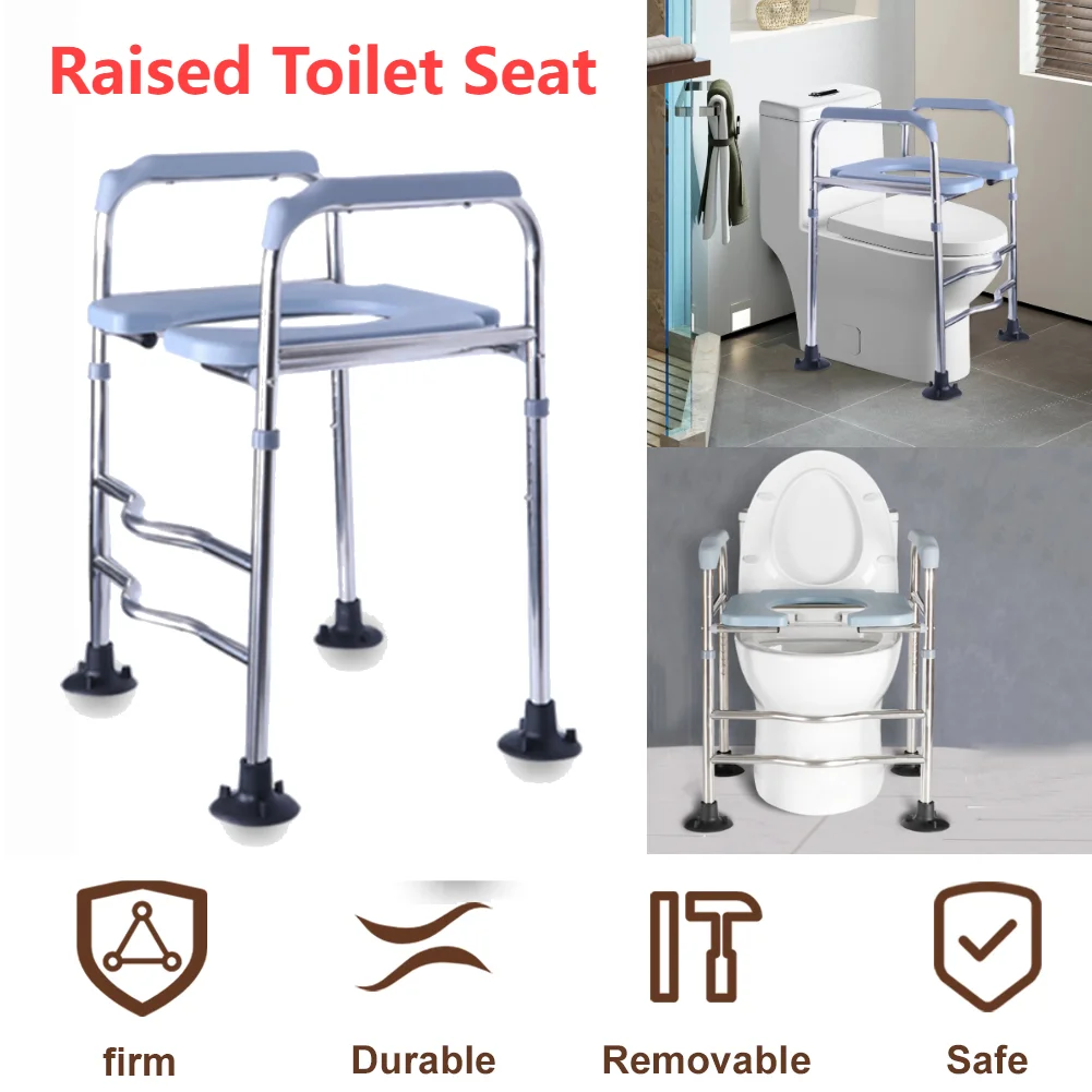 Raised High Toilet Seat with Armrests Toilet Seat Frame Height Adjustable Safe Toilet Seat for Handicapped Disabled / The Old