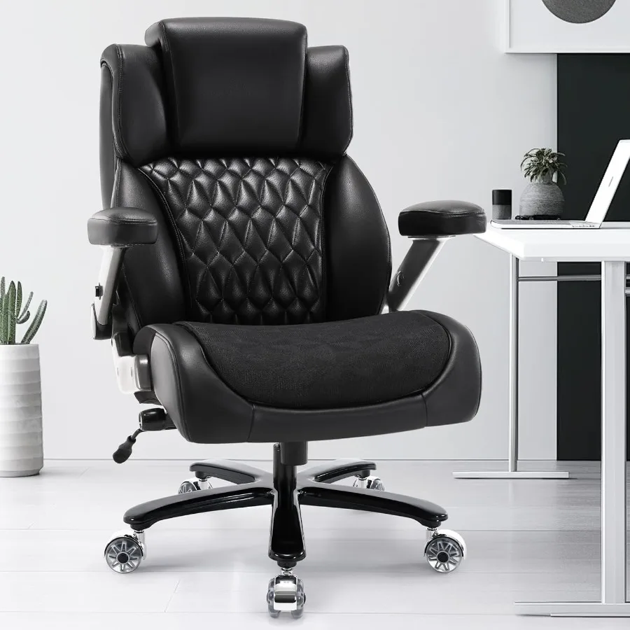 كرسي مكتب كبير وطويل 500 رطل مع مقعد عريض، كرسي مكتب مريح شبكي عالي الظهر مع مسند رأس داعم للفقرات القطنية قابل للتعديل ثلاثي الأبعاد F #2