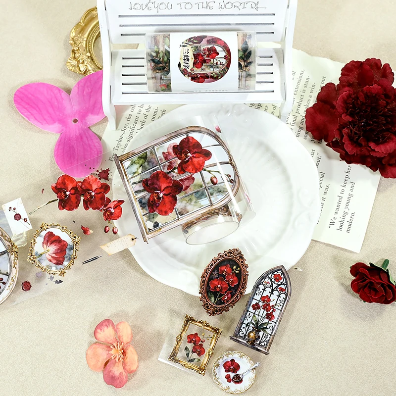 70mm*200cm Vintage Flower Window Landscape PET Tape Creative DIY Journal Material Collage Scrapbooking Stationery