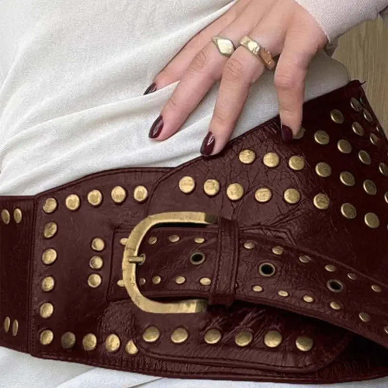 Irregular Waist Belt with Rivets Decors Western Belt for Girl Jeans Coat Decors