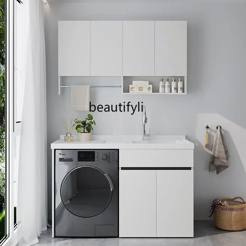 

Washing Machine Cabinet Combination Honeycomb Aluminum Quartz Stone with Washboard Laundry Tub Combination Whole Washbin