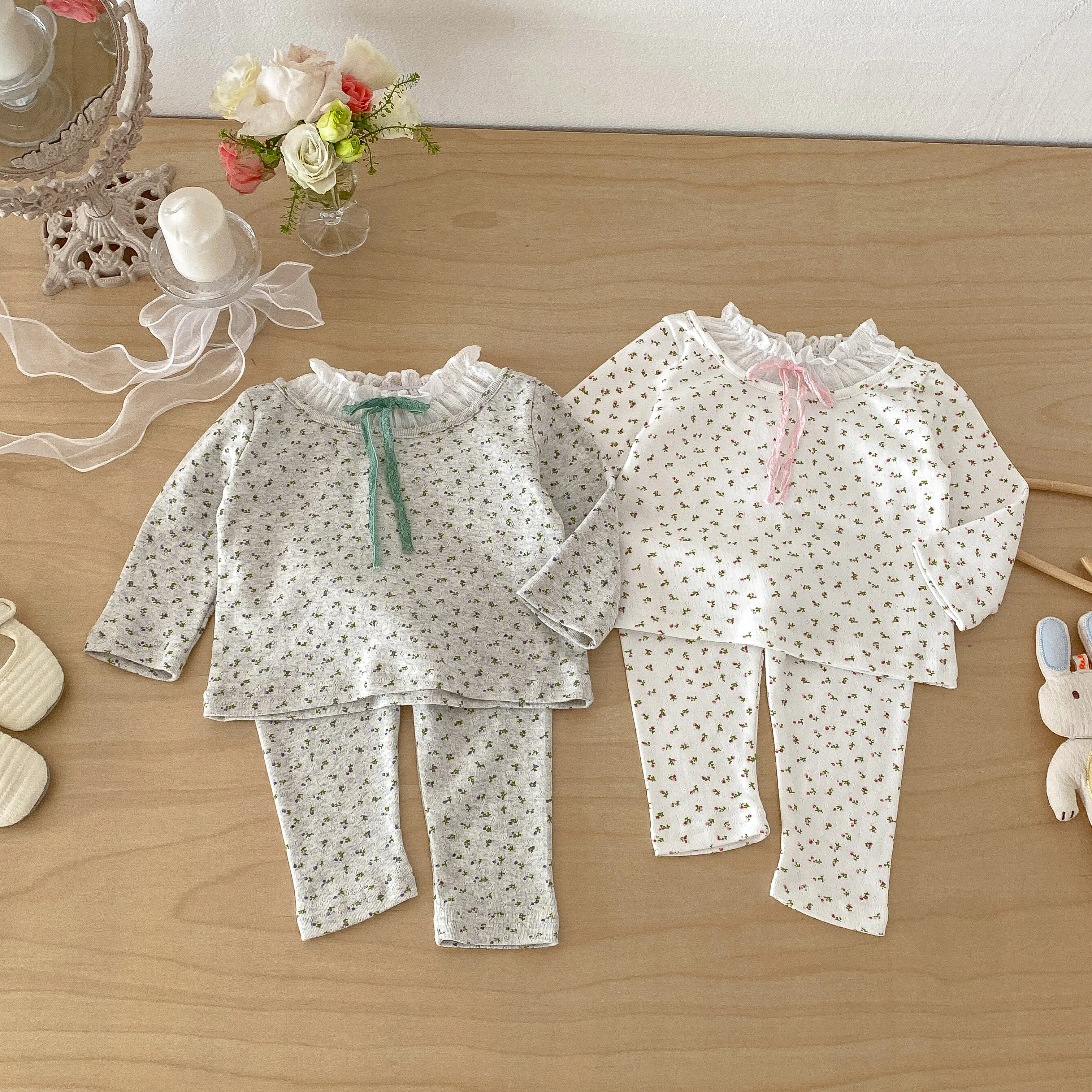 2026 Spring and Autumn New Collection baby Long-Sleeve Set for Girls: Floral Print Underwear and Pants, Two-Piece Bodysuit