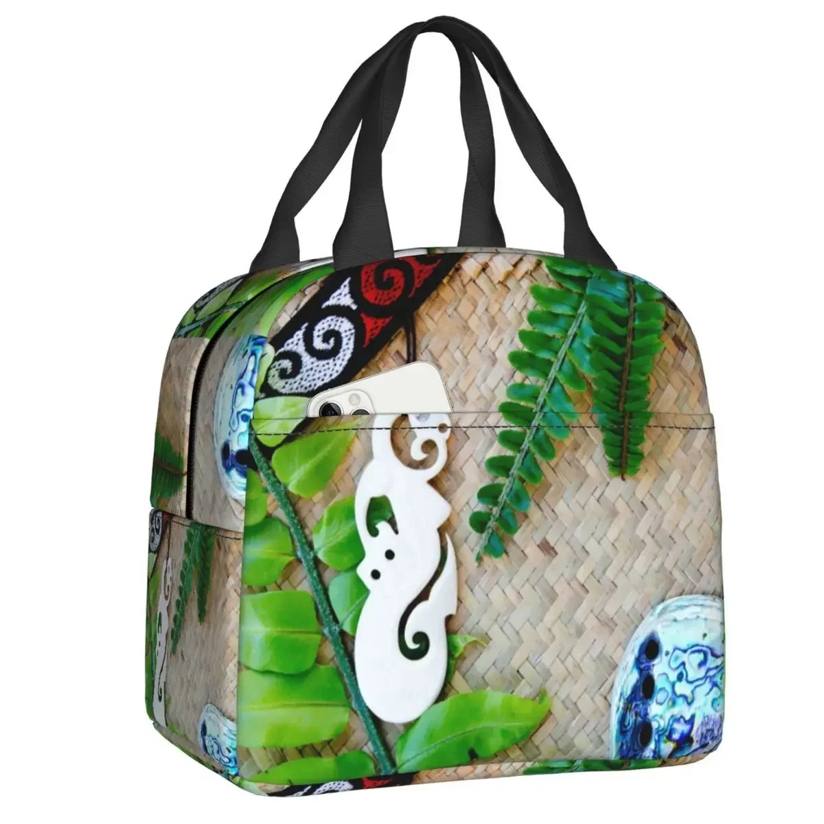 Custom Silver Fern Tribal Brown Insulated Lunch Tote Bag for Women New Zealand Maoris Portable Thermal Cooler Food Lunch Box