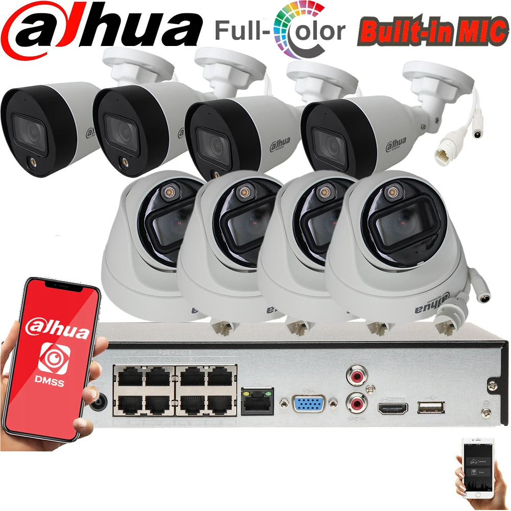 

Комплект камеры Dahua Mutil language NVR2108HS-8P-4KS3 POE с полноцветной купольной камерой Bullet 4MP со встроенным микрофоном и аудиосистемой