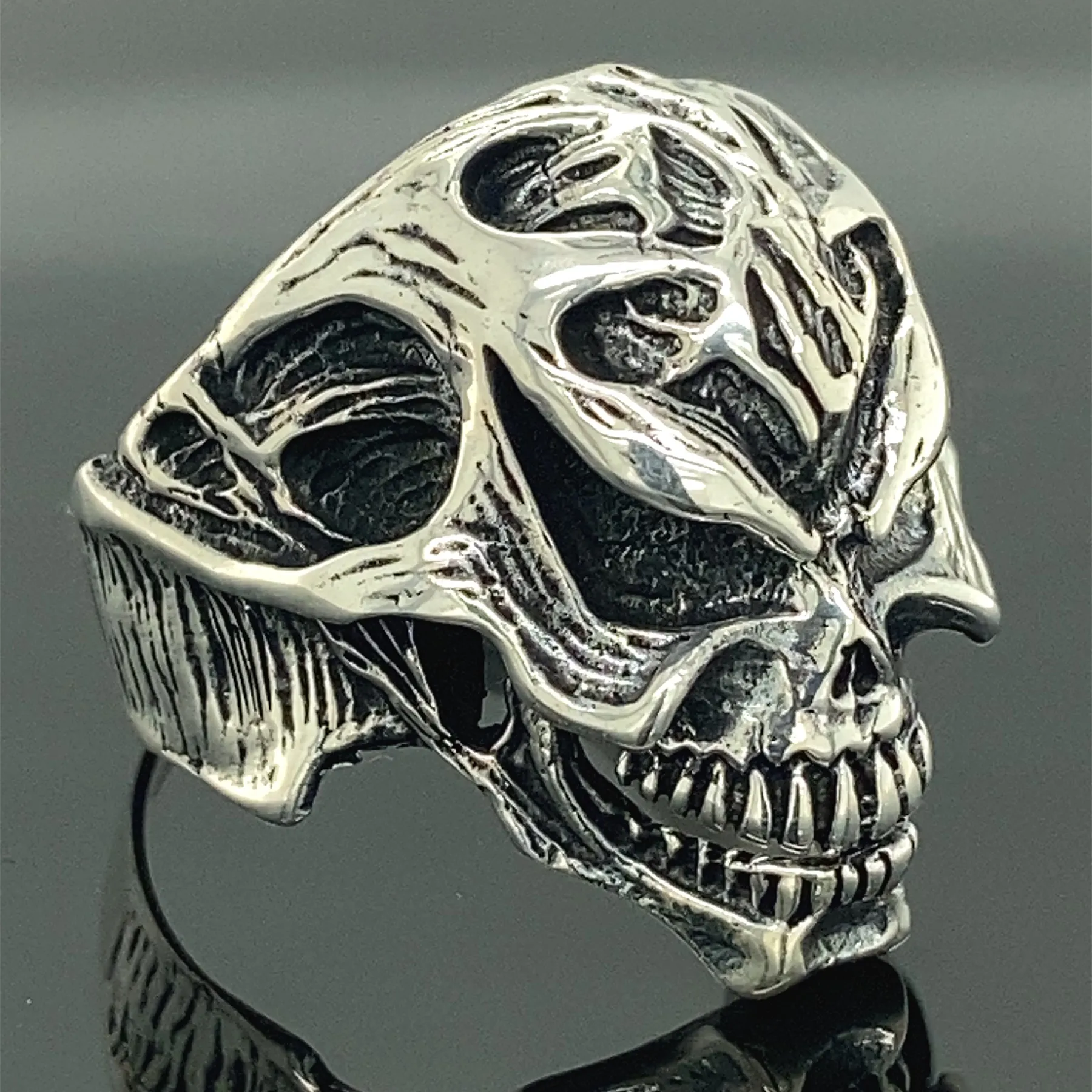 Sterling Silver Skull Ring,Silver Ring Men , Handcrafted Skull Solid Ring , Biker Ring