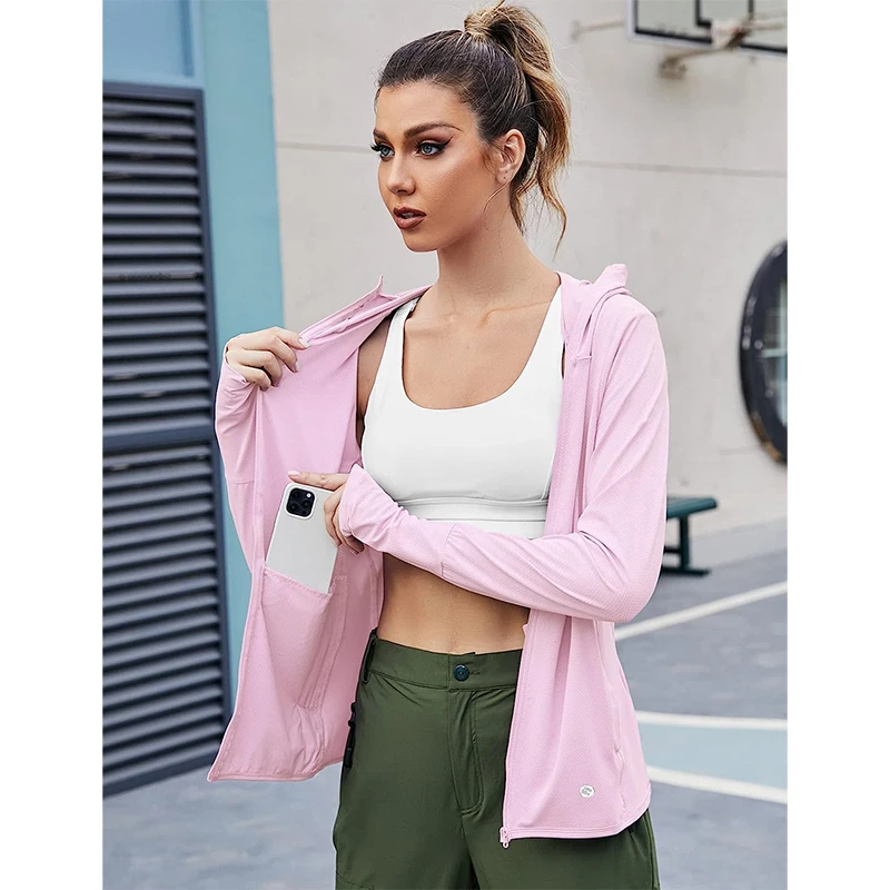 TRVLWEGO Women\'s Cycling Jacket SPF 50+ Sun Protection Long Sleeve Hiking Running Outdoor Zip Up Hoodie Shirts with Pockets