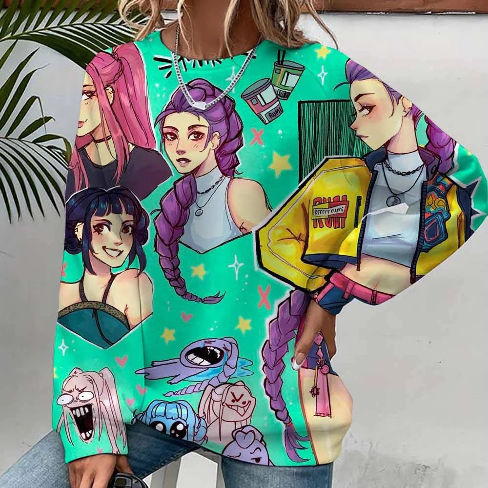 موضة جديدة طويلة الأكمام الجولة الرقبة أنيمي K-Pop شيطان الصيادين مطبوعة هوديي البلوز الشارع ارتداء المرأة البلوز هنتركس kpop