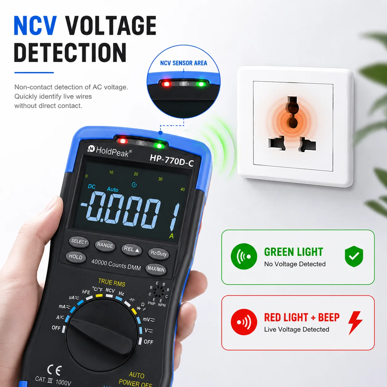 HP-770D-C LCD Digital Multimeter - True RMS Auto Range for AC/DC Voltage, Ohm, Amp & Capacitor (40,000 Counts)