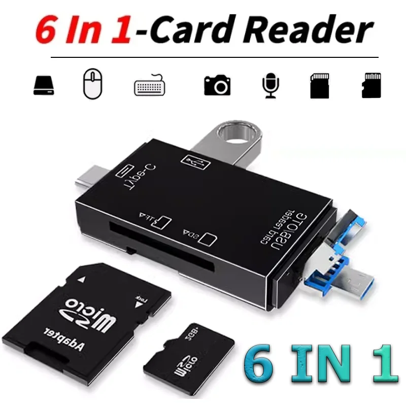 USB 3.0 Card Reader 6 in 1 OTG Multifunction Type C Micro TF SD USB Card Reader Adapter Computer Laptop Tablet Phone Accessories