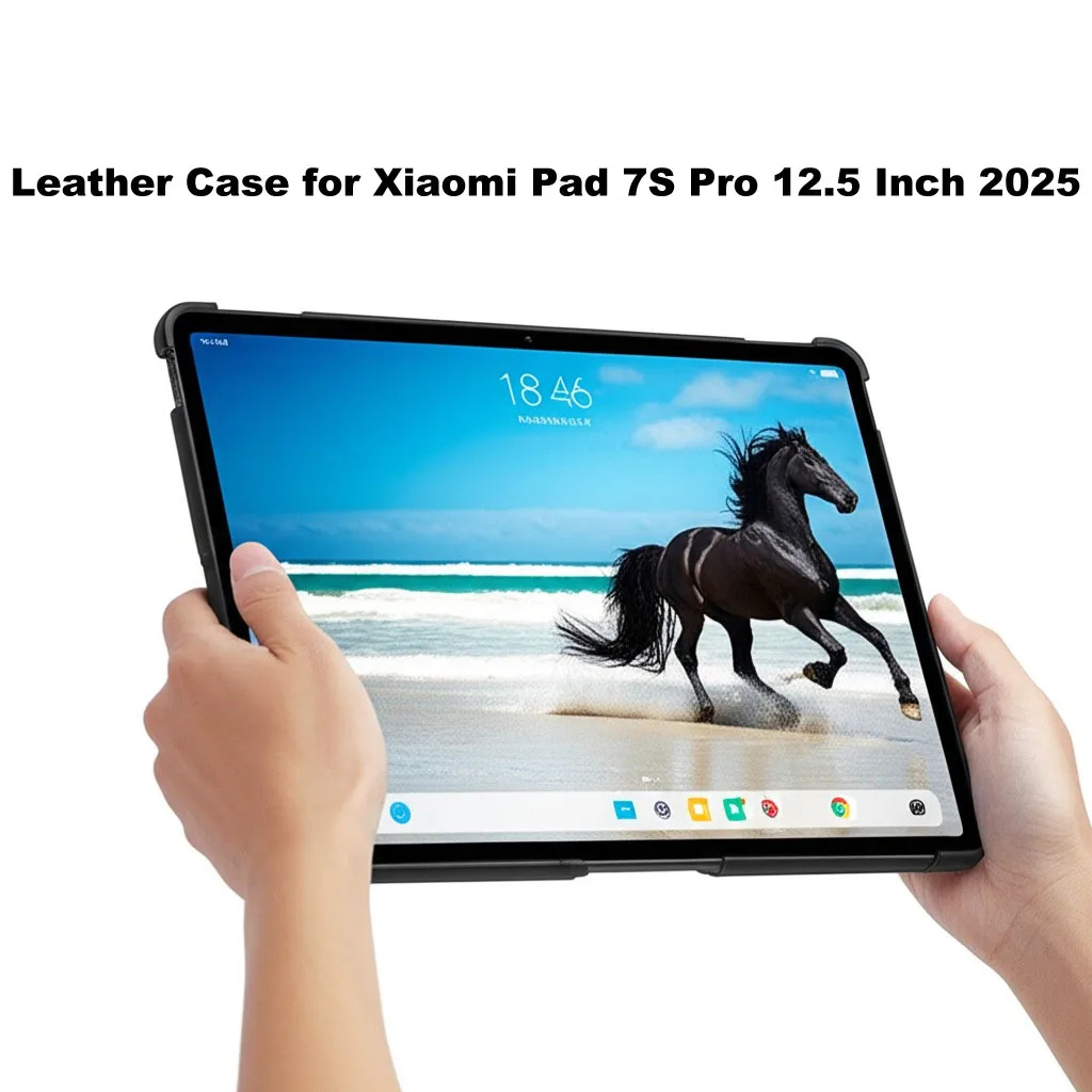Business Leather Case for Xiaomi Pad 7S Pro 12.5 Inch 2025 - Tri-Fold Hard Shell Cover Auto Sleep/Wake