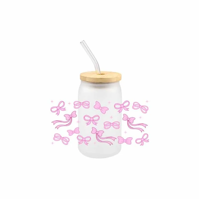 3D UV DTF Transfers Stickers 16oz Cup Wraps Coffee Printed For DIY Glass Bowknot Libbey Glass Cup