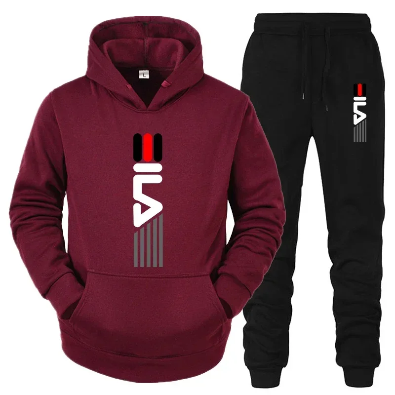 Men's Tracksuit Hooded Sweatshirt+Sweatpants 2 Pcs Sets Sports Suit Casual Jogger Sportswear 2 Piece Male Fleece Streetwear Sets view 5
