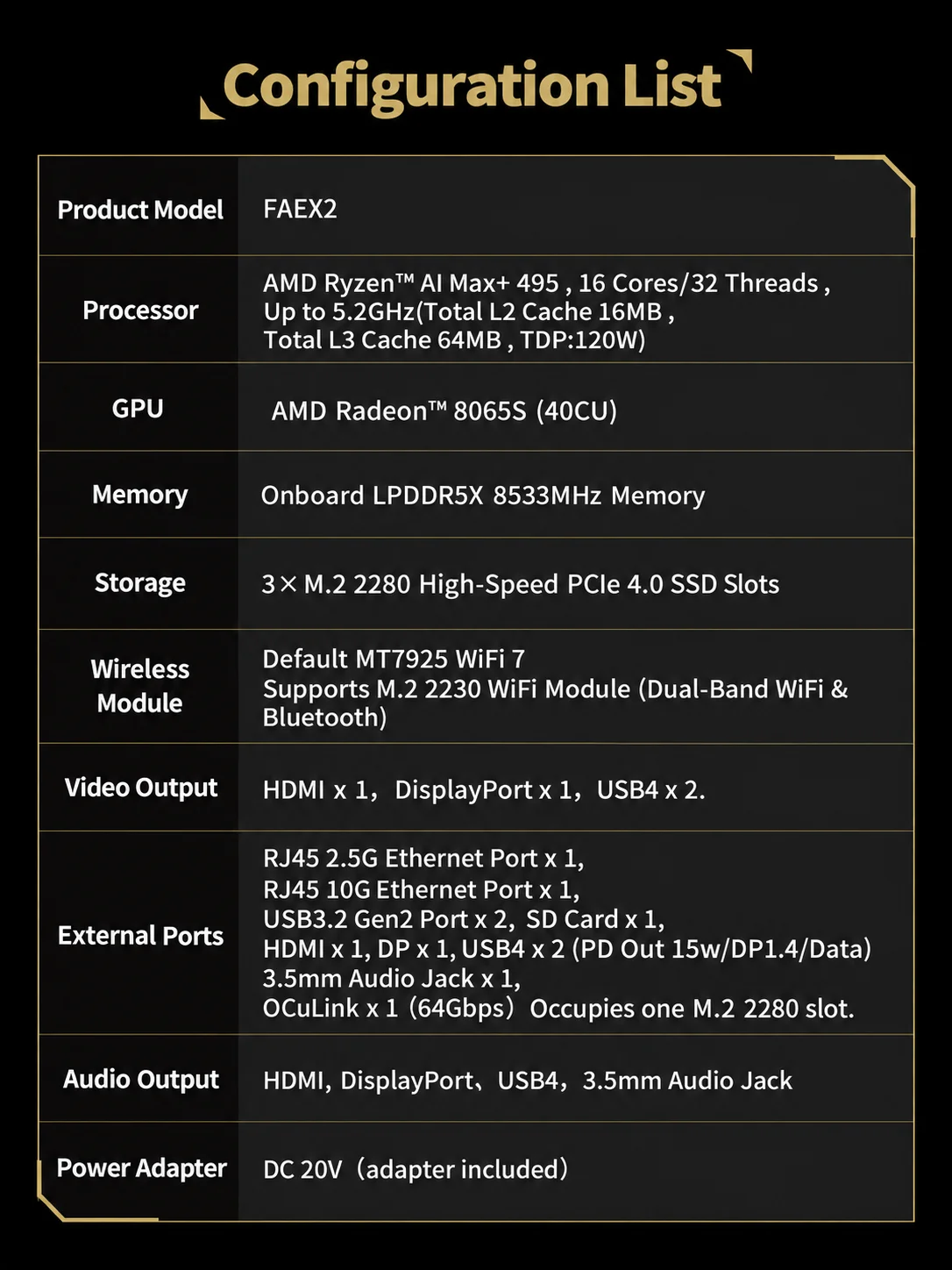 FEVM FAEX2 AI Mini PC Ryzen AI Max+ 495 Radeon 8065S Windows 11 Pro LPDDR5X 8533MHz WiFi 7 OCuLink PCIe 4.0 Gaming Mini PC