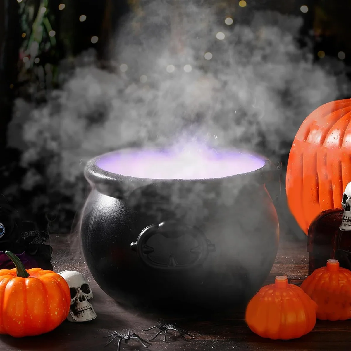 Halloween Witch Cauldron Fog Maker 12 LED Lights Halloween Party Mist Maker Water Fountain Fog Machine Halloween US Plug