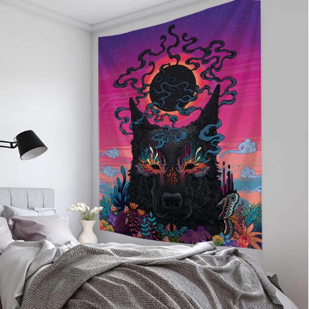 Psychedelic floral tapestry witchcraft hippie wall hanging bohemian fabric mural mandala aesthetic home decoration bed sheet